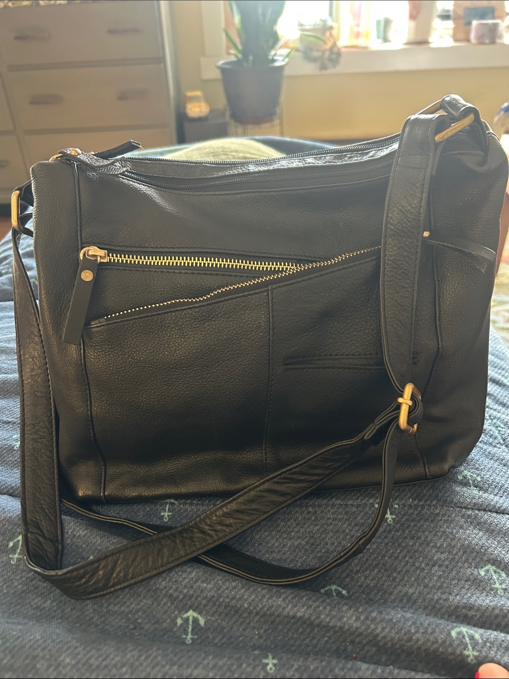 Great American Leather Works Black Shoulder Bag with 2 Front Zip Pocket